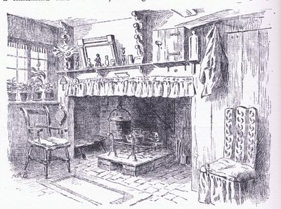 Innenraum eines Cottages in Surrey, aus The Cottages and the Village Life of Rural England, veröffentlicht von Dent & Sons Limited, 1912 von Alfred Robert Quinton